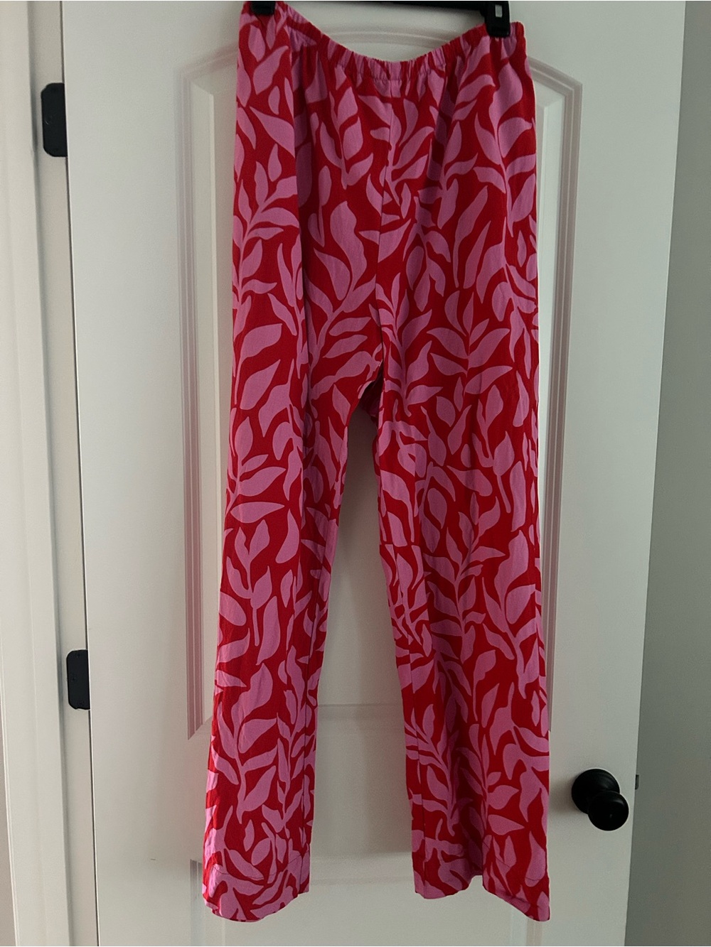 a new day Red and Pink Leaf Wide Leg Pants
